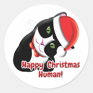 Sticker Rond Père Noël Cat