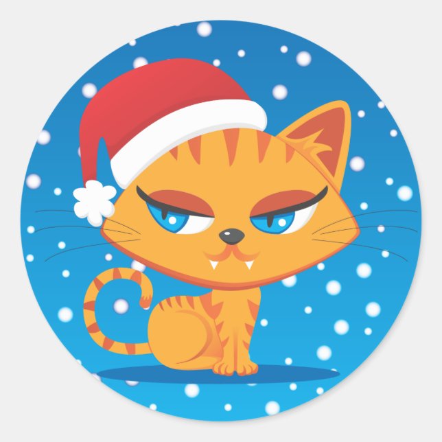 Sticker Rond Père Noël Cat (Devant)