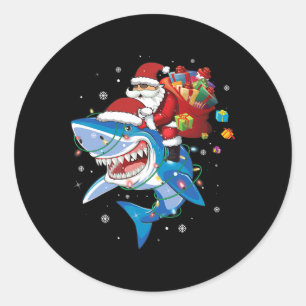 Sticker Rond Père Noël Cavalier Amant de requin Joyeux Noël Xma