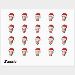 Sticker Rond Père Noël Chapeau de Noël Photo de Visage Personna