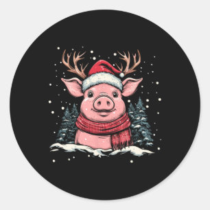 Sticker Rond Père Noël Chapeau Renne Cochon Noël Xmas