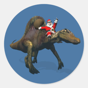Sticker Rond Père Noël chevauchant Spinosaurus