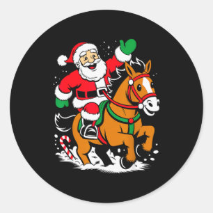 Sticker Rond Père Noël chevauchant un cheval drôle équitation N