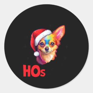Sticker Rond Père Noël Chihuahua Chien Il y a des trous dans ce