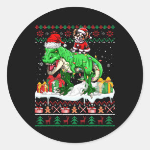 Sticker Rond Père Noël Chihuahua équitation T-rex Sweater Lov