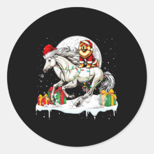 Sticker Rond Père Noël Chow Chow équitation Cheval Noël Proprié