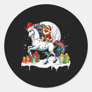 Sticker Rond Père Noël Chow Chow Riding Unicorn Propriétaire de