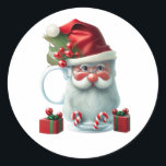 Sticker Rond Père Noël Christmas, Mignet Enveloppement De Mug<br><div class="desc">"Faites passer la joie de Noël à Père Noël,  la figure de la saison,  qui figure sur ce tee. Un plaisir festif qui saisit l'essence des fêtes,  parfait pour célébrer l'esprit de Noël."</div>