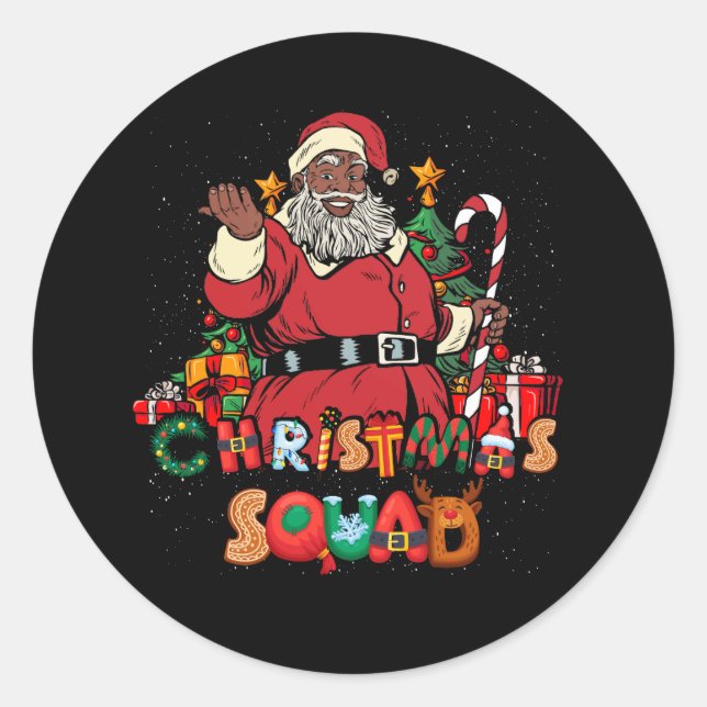 Sticker Rond Père Noël Christmas Squad Black Men African Americ (Devant)