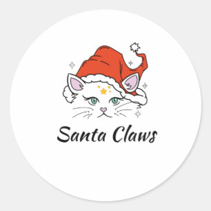 Sticker Rond Père Noël Claws - Chat de Noël blanc