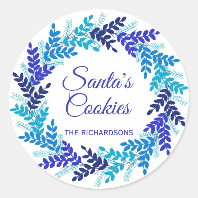 Sticker Rond Père Noël Cookies Blue Christmas Wreath (Devant)