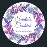 Sticker Rond Père Noël Cookies Purple Christmas Wreath<br><div class="desc">Père Noël Cookies Purple Christmas Wreath Classic Round Sticker Ajoutez un étiquette personnalisé à la délicieuse cuisine de Noël que vous avez faite pour vos amis, votre famille et vos voisins! Ou laissez un plat de biscuits pour Père Noël le matin de Noël et apposez cet autocollant sur l'assiette. Vous...</div>