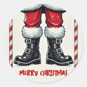 Sticker Rond Père Noël cool en Bottes noires Fête de Noël