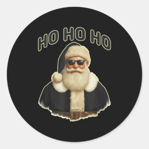 Sticker Rond Père Noël cool en lunettes de soleil à chapeau noi