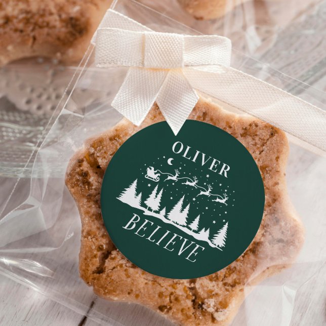 Sticker Rond Père Noël croient Noël traditionnel photo verte (Créateur téléchargé)