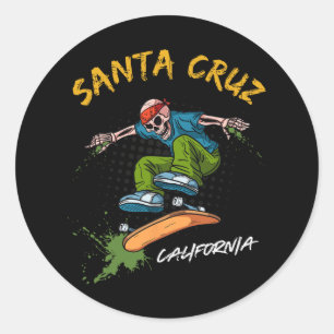 Sticker Rond Père Noël-cruz Skeleton Skateboard Beach Funny Hal