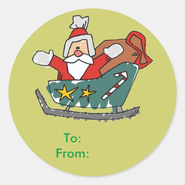 Sticker Rond Père Noël Dans Une Balise Cadeau De Drapeau (Devant)