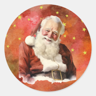 Sticker Rond Père Noël d'antan - Arrière - plan étoilé