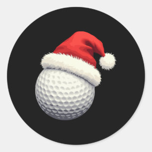 Sticker Rond Père Noël de golf de Noël drôle avec chapeau en Xm