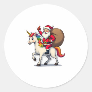 Sticker Rond Père Noël de Noël à cheval sur une licorne - Fille