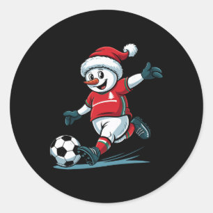 Sticker Rond Père Noël de Noël Bonhomme de neige jouant au foot