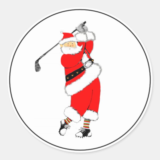 Sticker Rond Père Noël de Noël de golf (Devant)