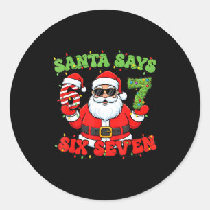 Sticker Rond Père Noël de Noël dit 6 7 Six Sept Mème Numéro 67