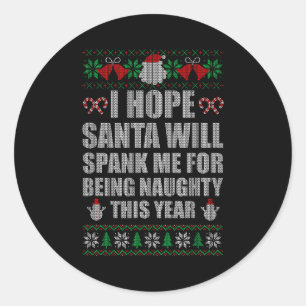 Sticker Rond Père Noël de Noël Fessée Méchante Maillot de Noël 