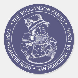 Sticker Rond Père Noël de Noël Vintage Bleu Marine Adresse de R