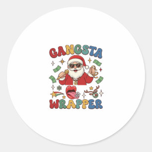 Sticker Rond Père Noël de Noël Wrapper Gangsta Microphone Argen