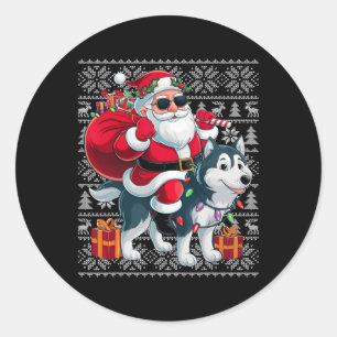 Sticker Rond Père Noël de style Sweater de Noël laid montant Ch