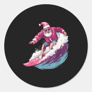 Sticker Rond Père Noël de surf de Noël surfeur amateur de surf