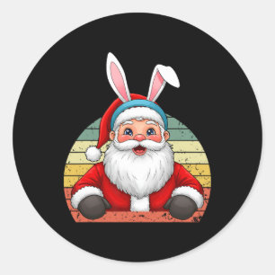 Sticker Rond Père Noël Drôle Avec Des Oreilles De Lapin Pour No