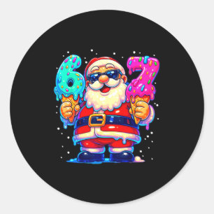 Sticker Rond Père Noël drôle dit six sept 67 mème Noël Xmas
