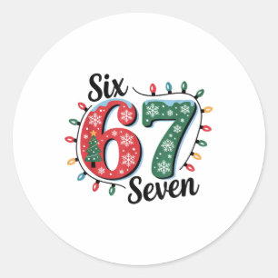Sticker Rond Père Noël drôle dit six sept Noël 67 Meme Xmas