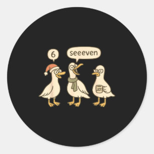 Sticker Rond Père Noël drôle Oie Idiote 6 7 Oies de Noël Six Se