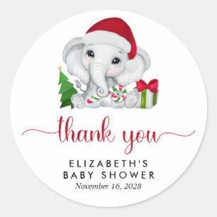 Sticker Rond Père Noël Elephant Noël bébé garçon douche Merci