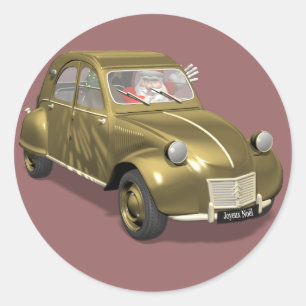 Sticker Rond Père Noël En Citroen 2CV