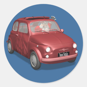 Sticker Rond Père Noël en Fiat 500