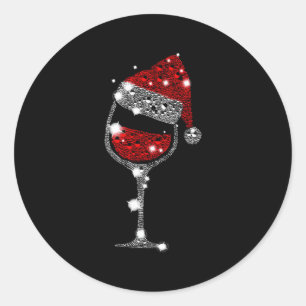 Sticker Rond Père Noël en verre de vin rouge
