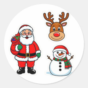Sticker Rond Père Noël et bonhomme de neige