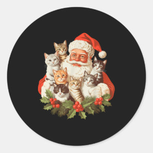 Sticker Rond Père Noël Et Chatons Chats Noël