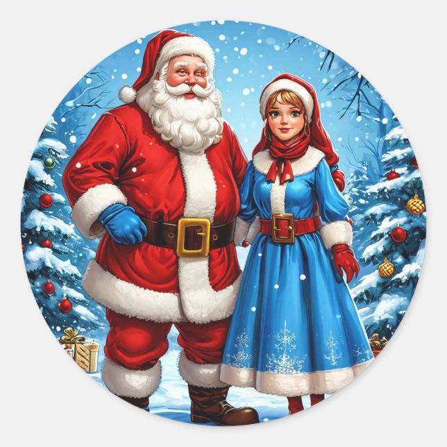 Sticker Rond Père Noël et grand-père des neiges (Devant)
