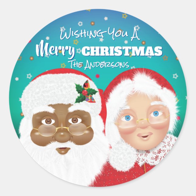 Sticker Rond Père Noël et Mme Claus Noël de Noël (Devant)
