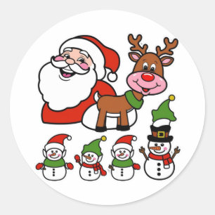 Sticker Rond Père Noël et neiges mignonnes