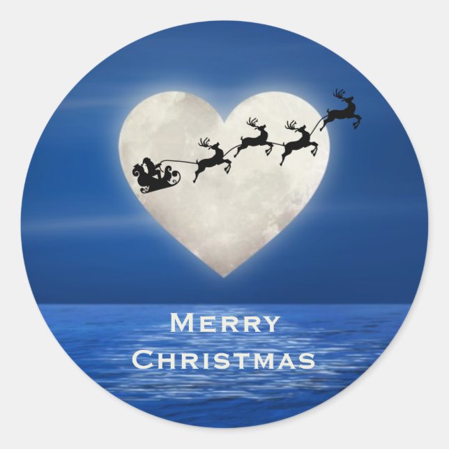 Sticker Rond Père Noël et Pleine lune cardiaque pour Noël de l' (Devant)