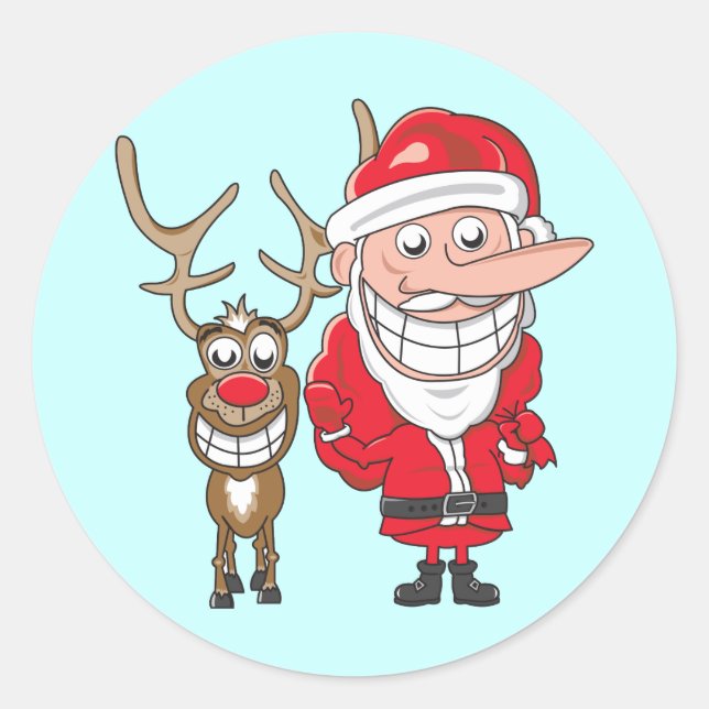 Sticker Rond Père Noël et Reindeer (Devant)