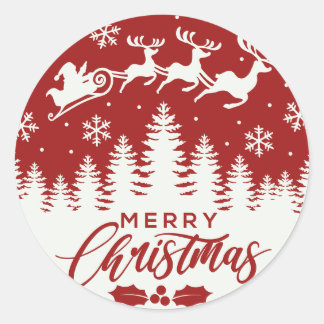 Sticker Rond Père Noël et Reindeer Joyeux Noël | Sleigh