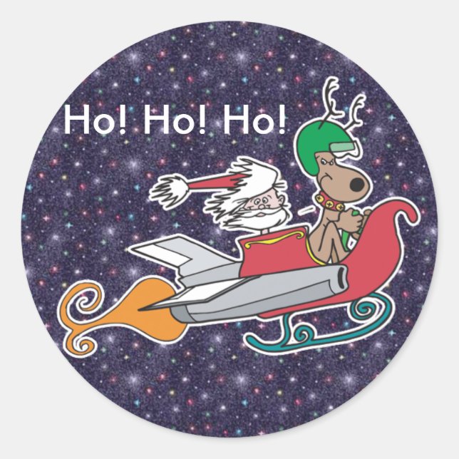 Sticker Rond Père Noël et sa Rocket Sleigh (Devant)