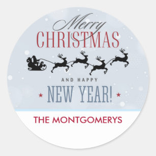 Sticker Rond Père Noël et son Noël de silhouette de renne de